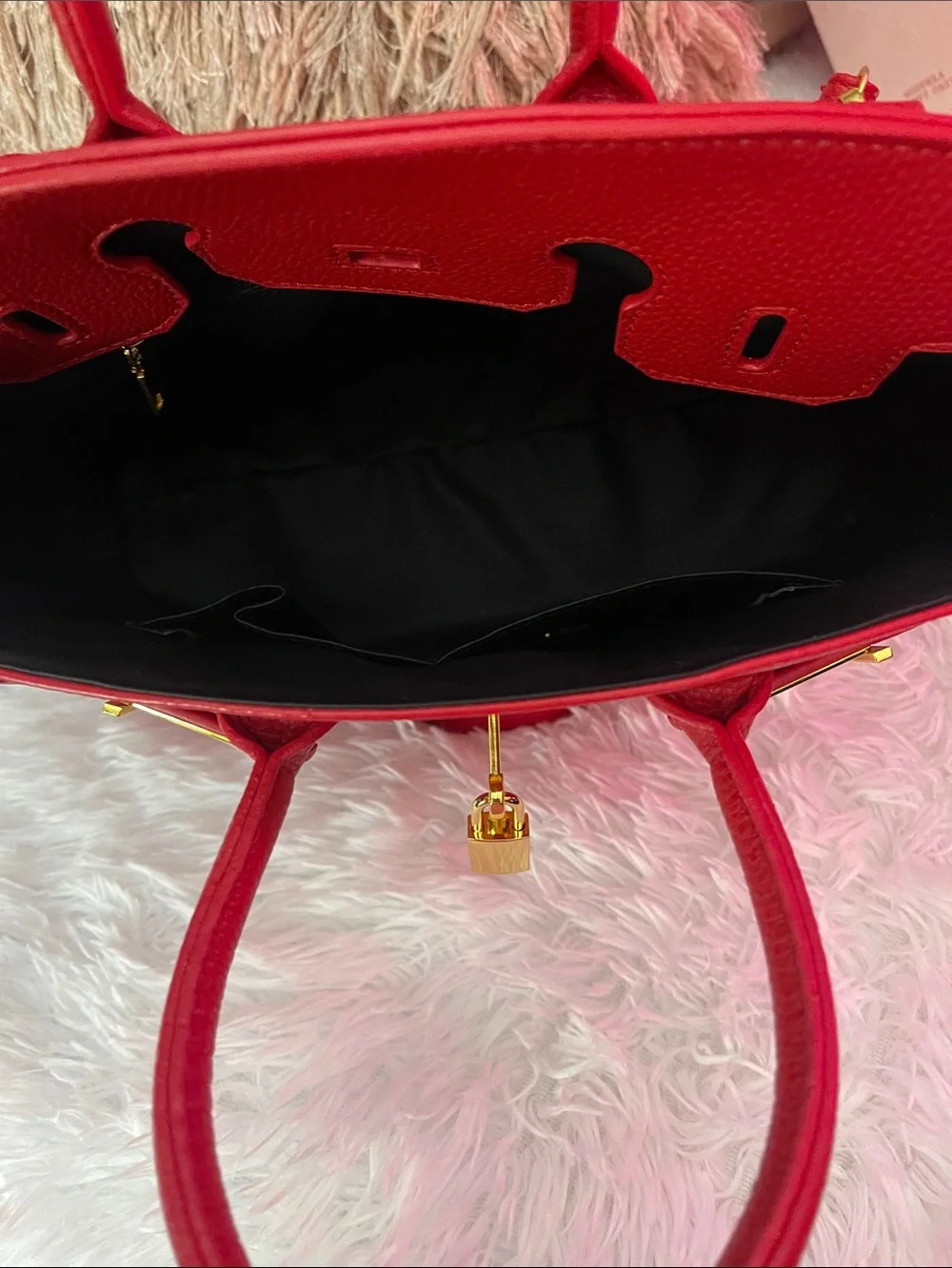 Red Women's Structured Satchel Handbag with Gold Hardware